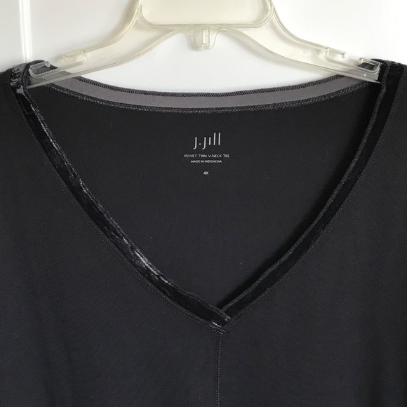 J. JILL Velvet Trim V-Neck Tee Long Sleeve Cotton Black NWT Women’s Plus Size 4X - Picture 2 of 15
